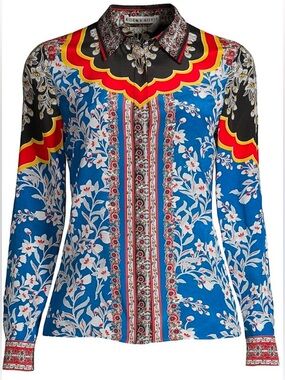 NEW ALICE + OLIVIA FLORAL SILK LONG SLEEVED BUTTONED DOWN BLOUSE